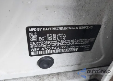 2016 BMW 528I xDrive z USA, uszkodzony, nr VIN WBA5A7C53GG147222